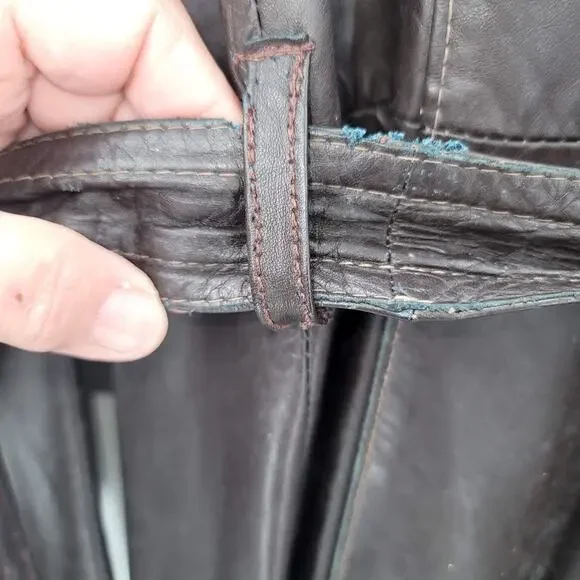 Genuine Leather Uruguay Coat Jacket Long Belted Size 9/10 Lined Wide Lapel